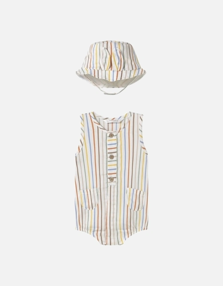 Boys Multi Stripe Romper and Hat Set