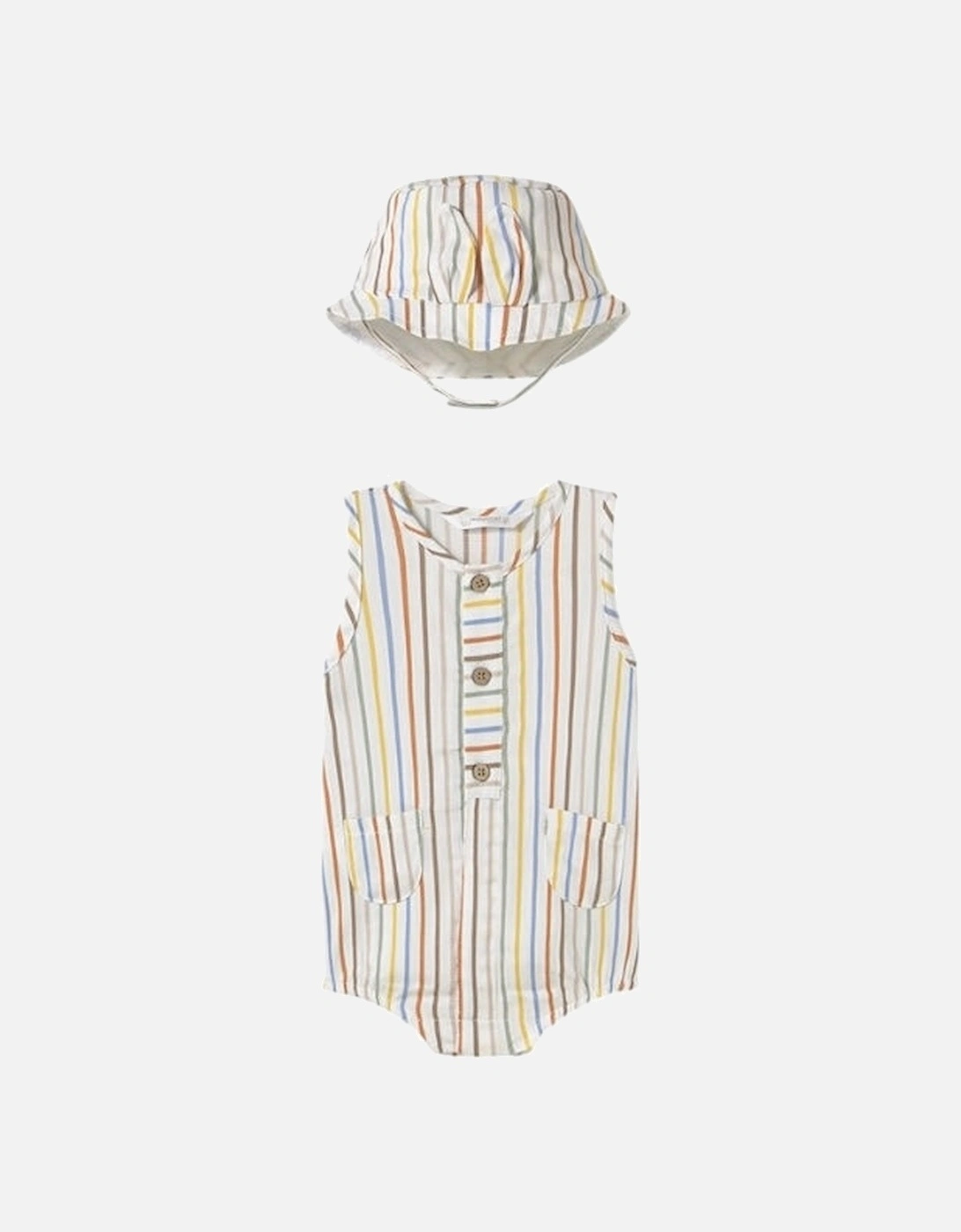 Boys Multi Stripe Romper and Hat Set, 3 of 2