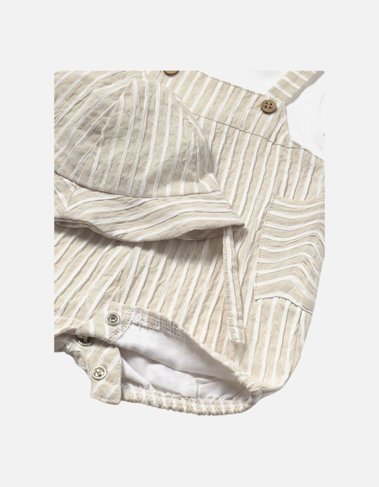 Boys Beige Stripe Romper and Hat