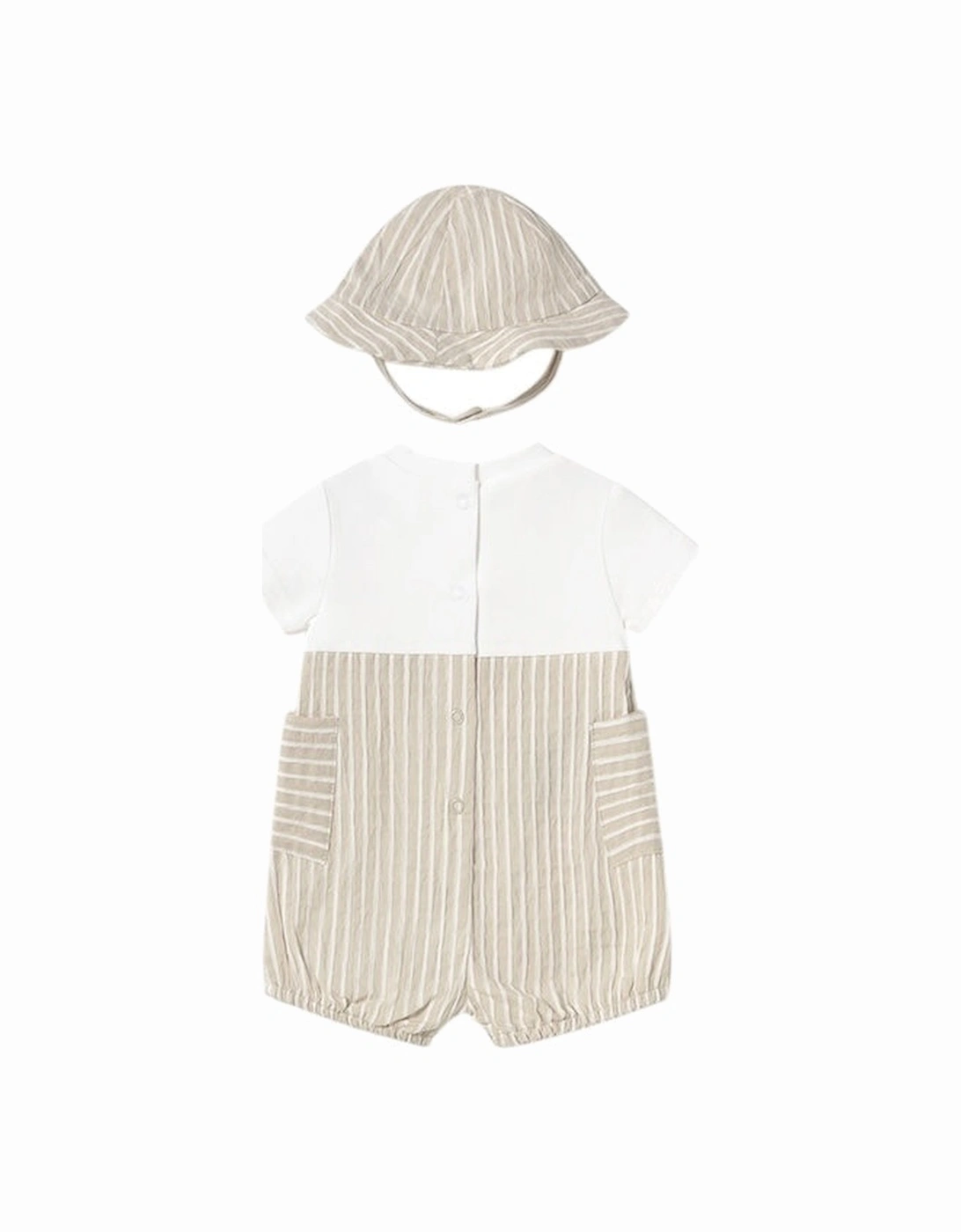 Boys Beige Stripe Romper and Hat