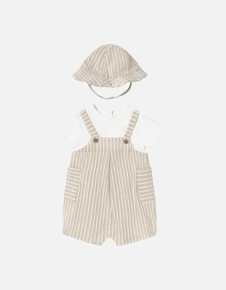 Boys Beige Stripe Romper and Hat