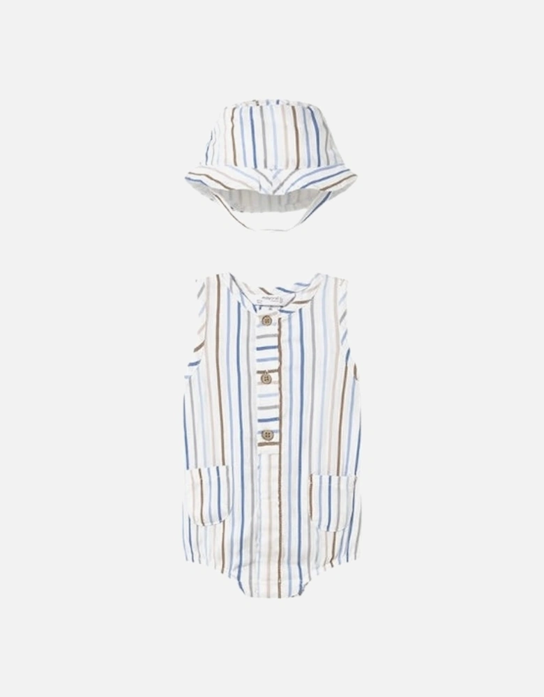 Boys Blue Stripe Romper and Hat Set