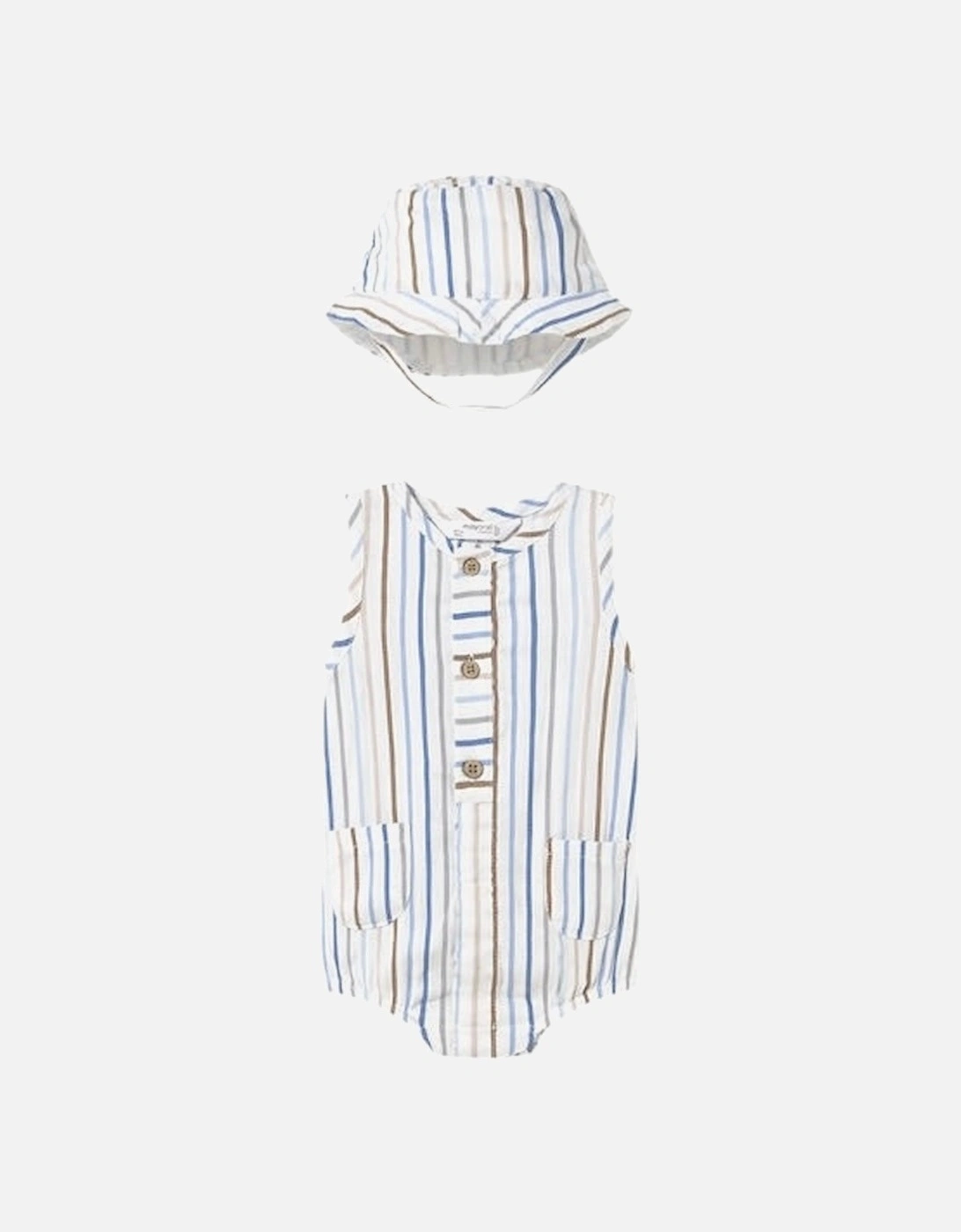 Boys Blue Stripe Romper and Hat Set, 4 of 3