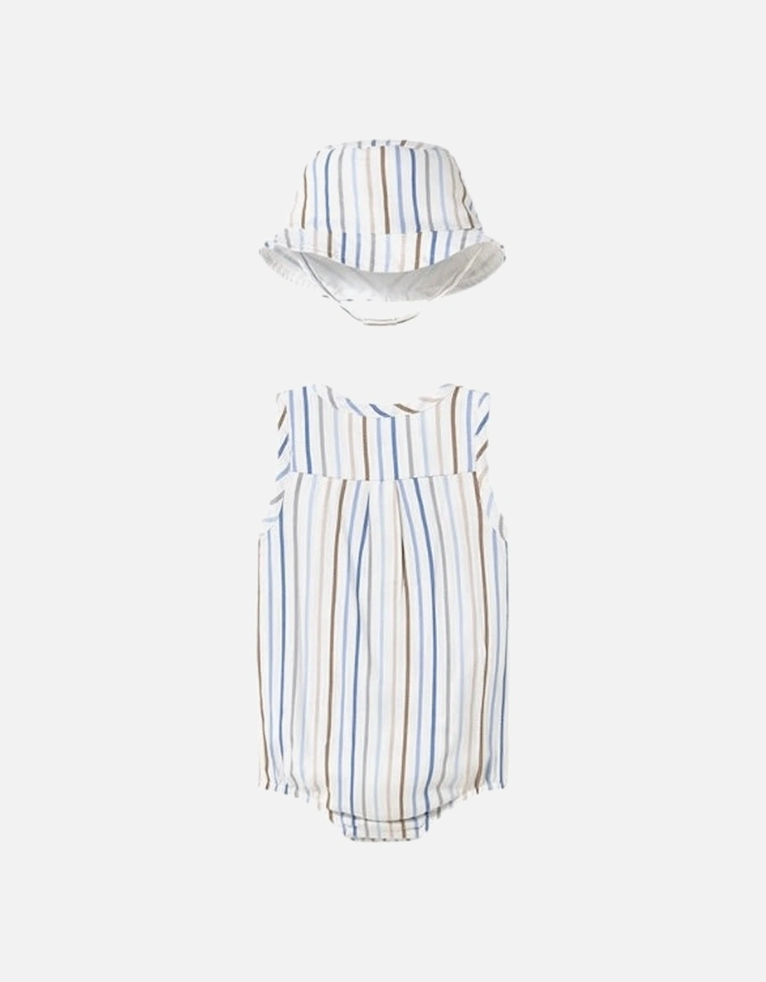 Boys Blue Stripe Romper and Hat Set