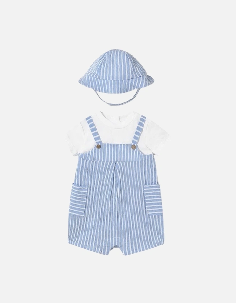 Boys Blue Stripe Romper and Hat Set