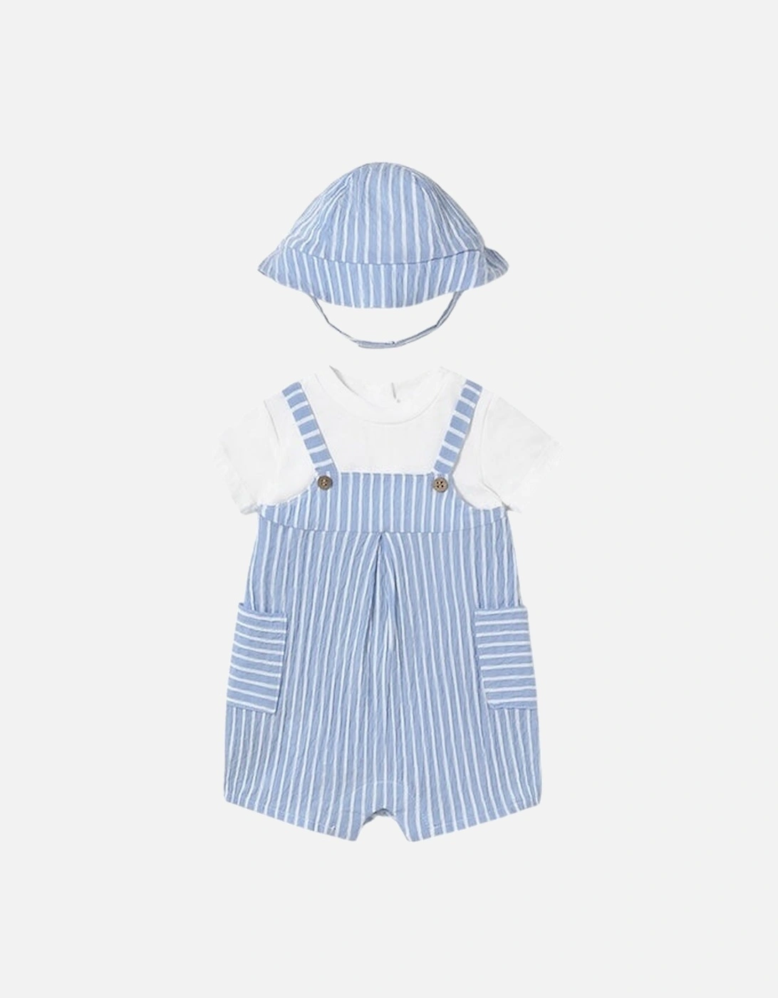 Boys Blue Stripe Romper and Hat Set, 4 of 3