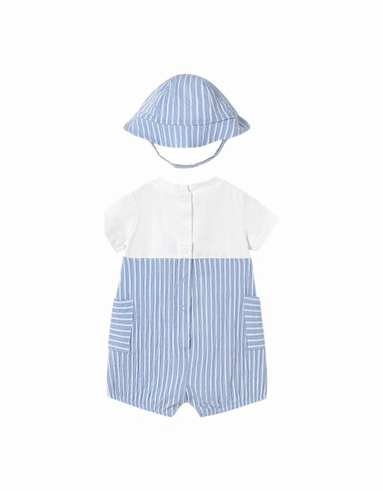 Boys Blue Stripe Romper and Hat Set