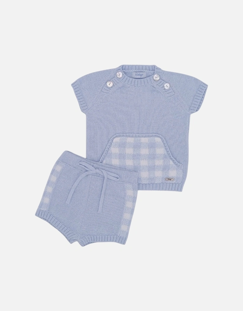 Boys Blue Gingham Knit Short Set