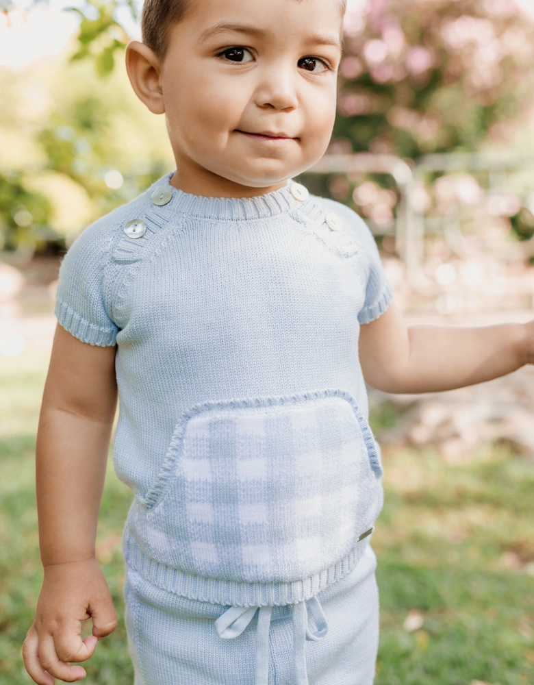 Boys Blue Gingham Knit Short Set