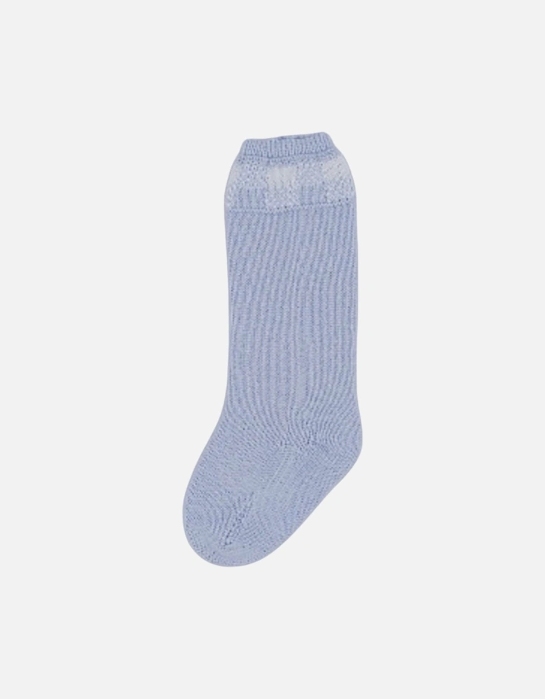 Boys Blue Gingham Knit Knee Socks