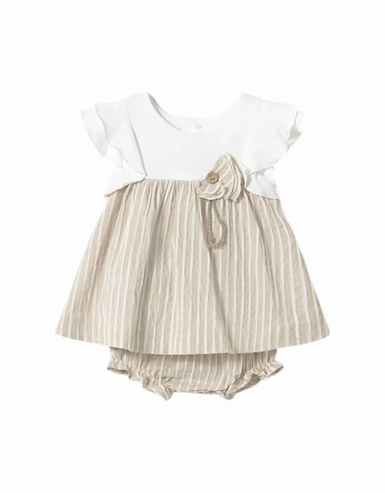 Girls Beige Stripe Dress Set