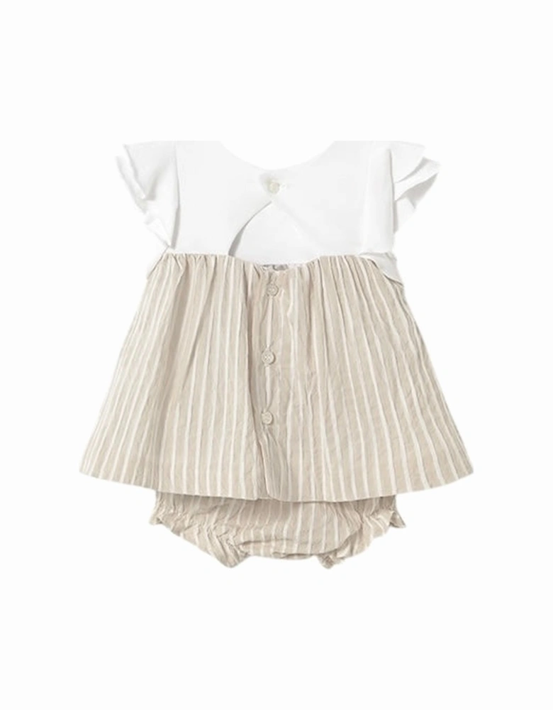 Girls Beige Stripe Dress Set