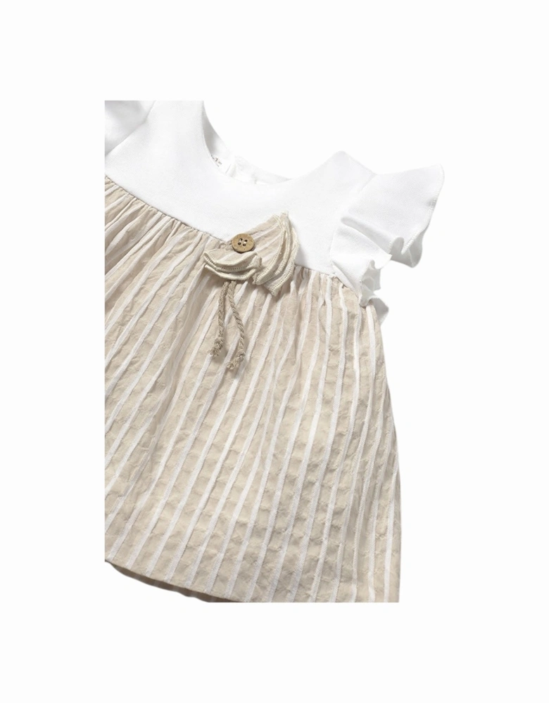 Girls Beige Stripe Dress Set