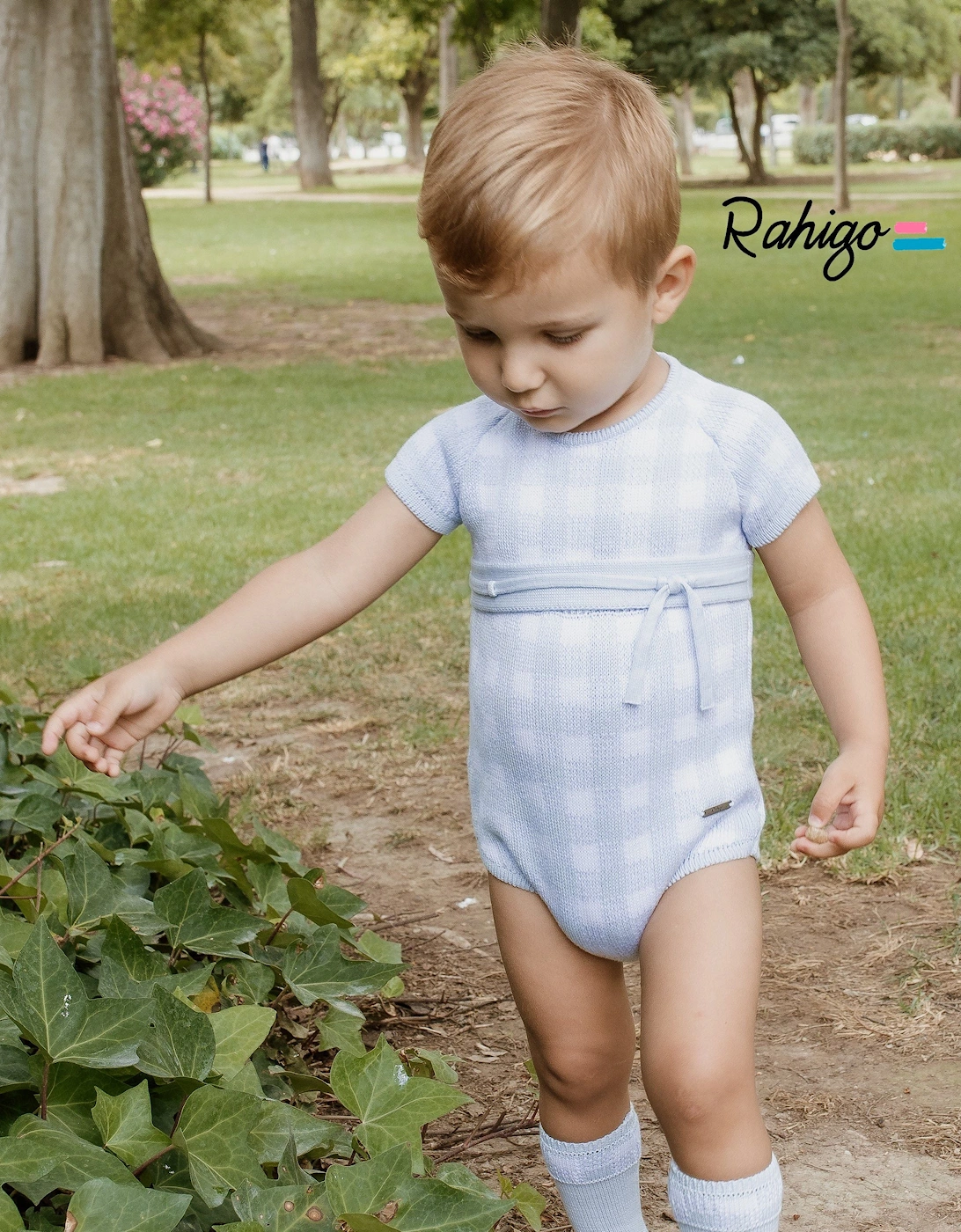 Boys Blue Gingham Knit Romper