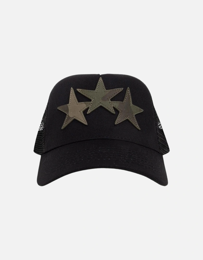 Three Camo Star Black Trucker Hat