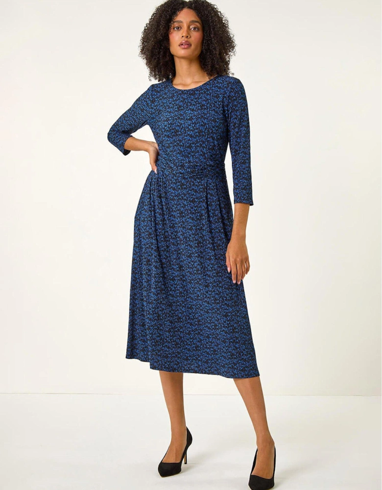 Abstract Stretch Ruched Dress - Blue