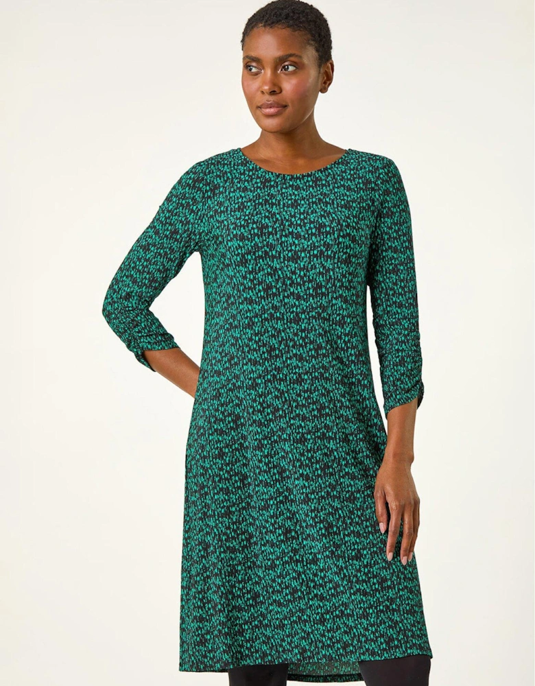 Abstract Print Swing Hem Dress - Green