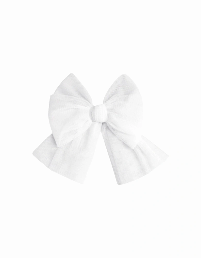 Girls White Tulle Bow Hair Clip