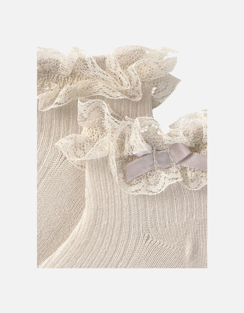 Girls Beige Frilly Socks