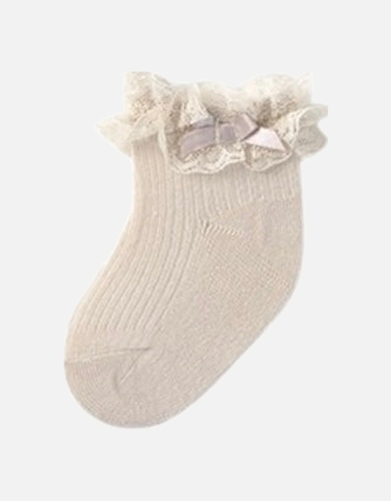 Girls Beige Frilly Socks