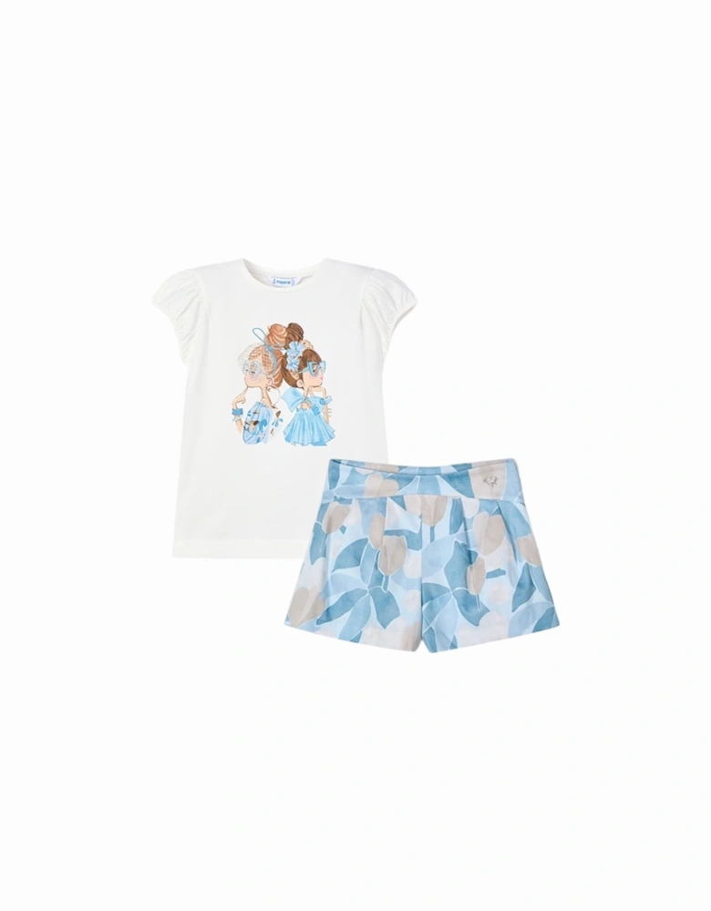 Girls Blue Printed Short Set