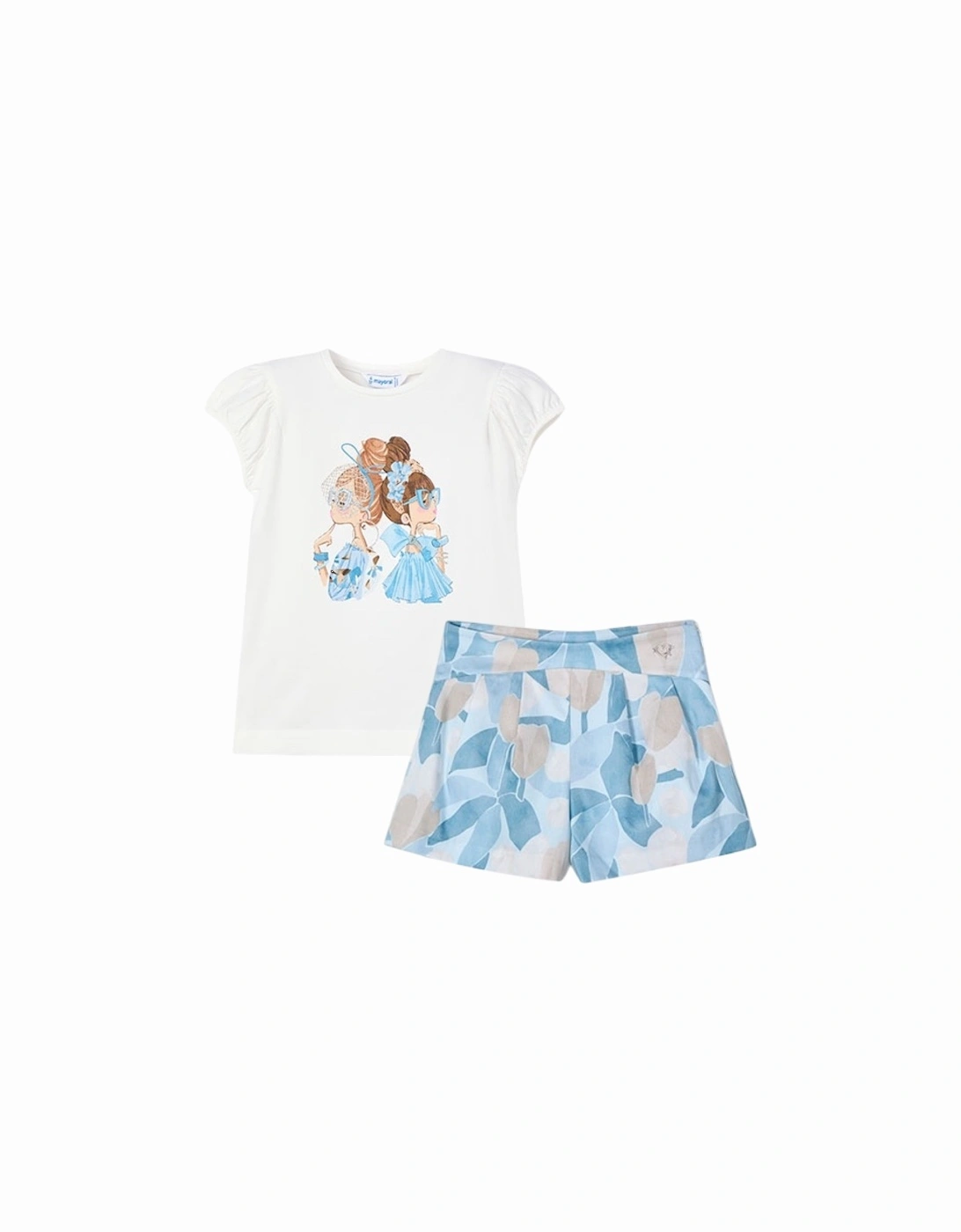 Girls Blue Printed Short Set, 6 of 5