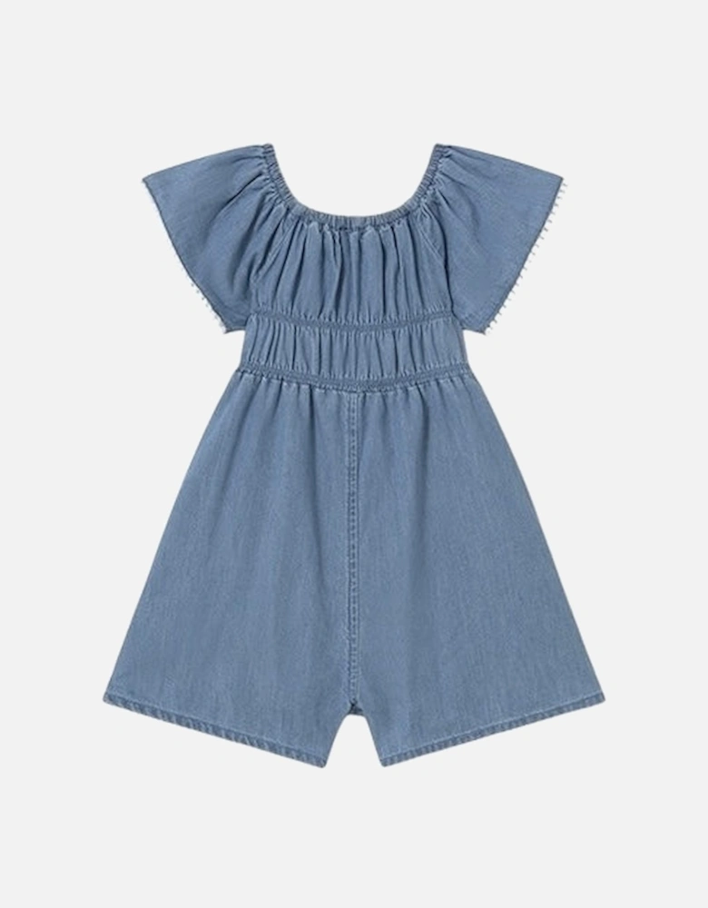 Girls Blue Denim Bow Playsuit