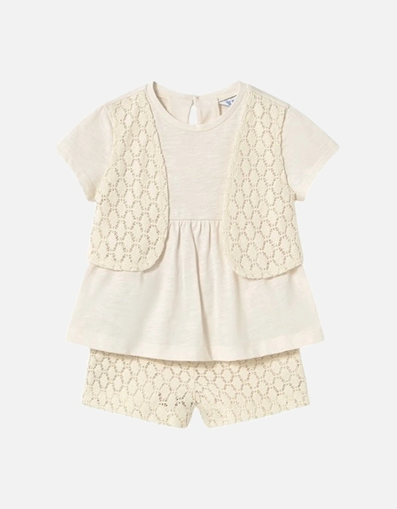 Girls Cream Crochet Short Set