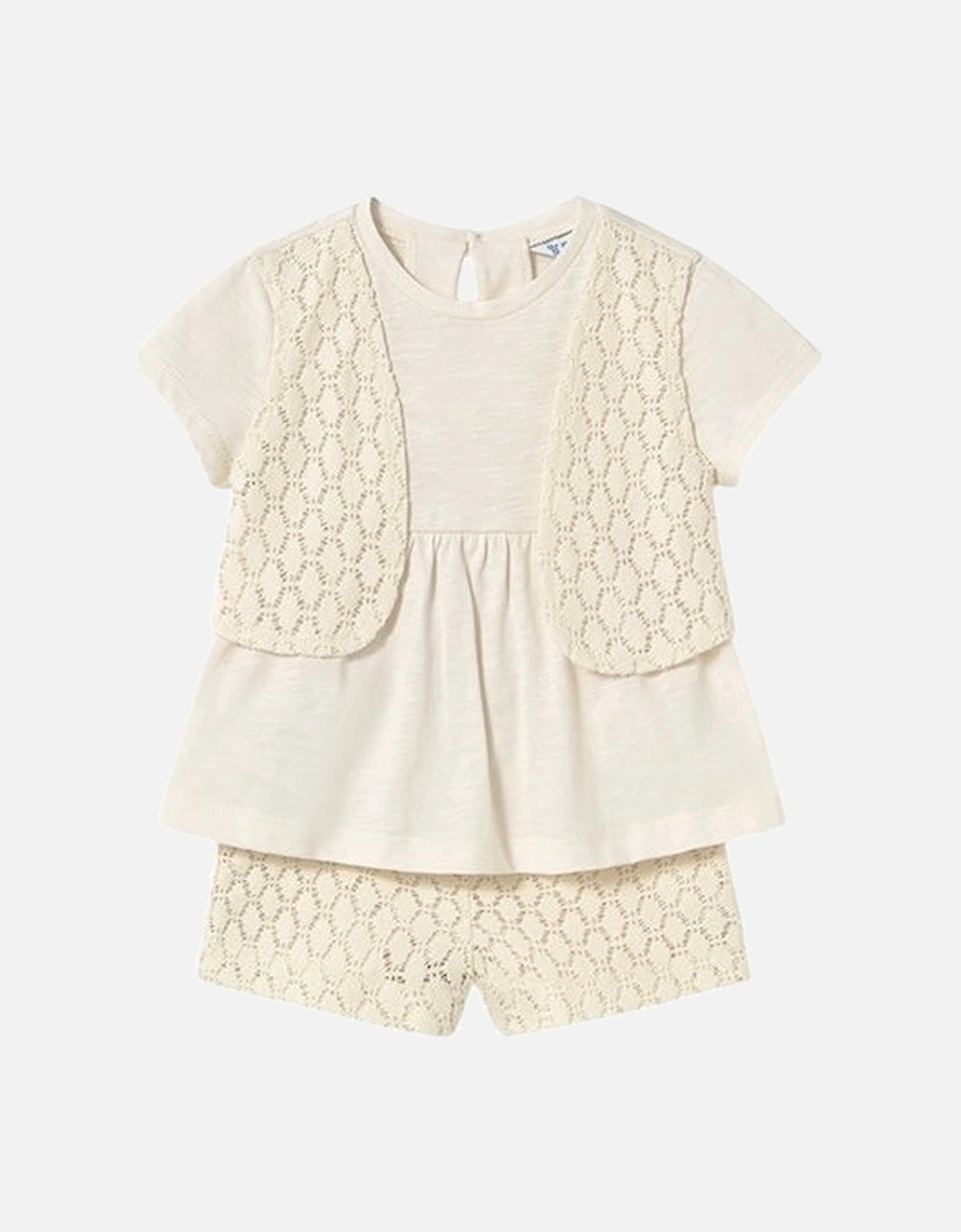 Girls Cream Crochet Short Set, 4 of 3