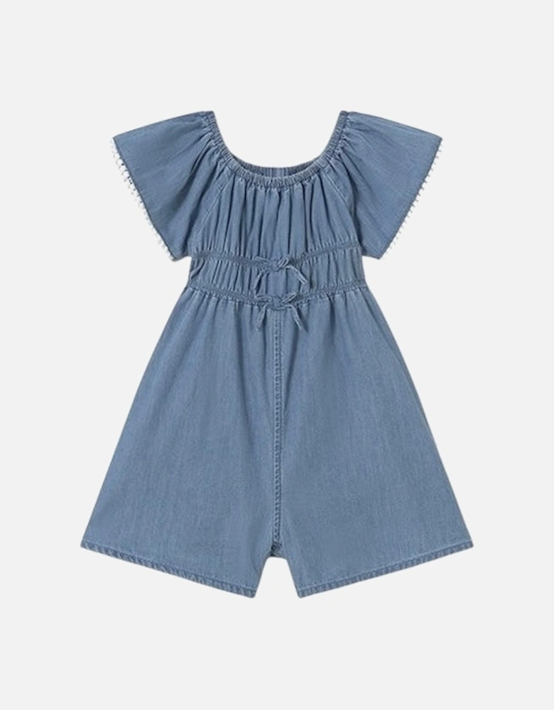 Girls Blue Denim Bow Playsuit