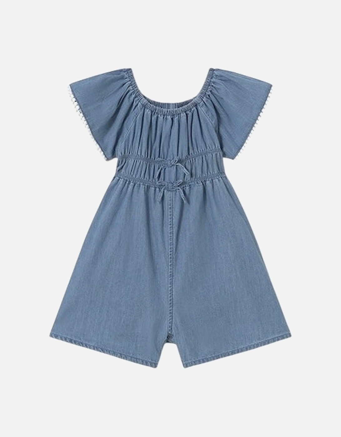 Girls Blue Denim Bow Playsuit, 4 of 3