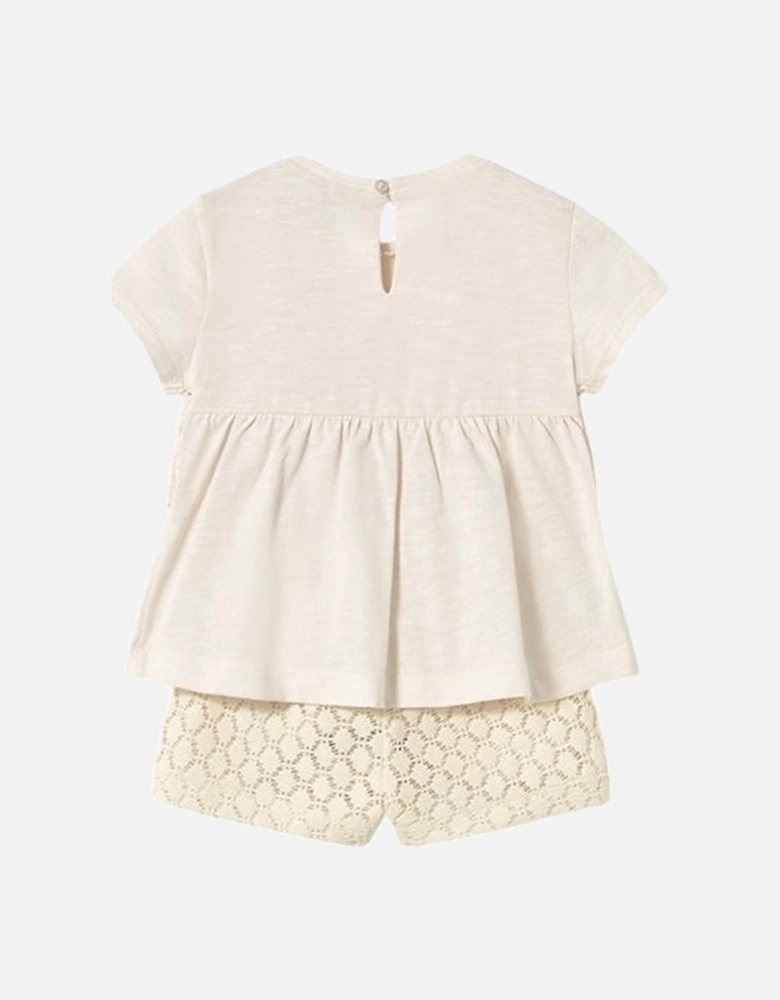 Girls Cream Crochet Short Set