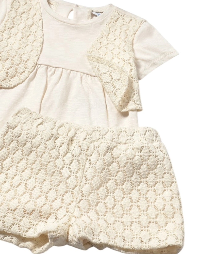 Girls Cream Crochet Short Set