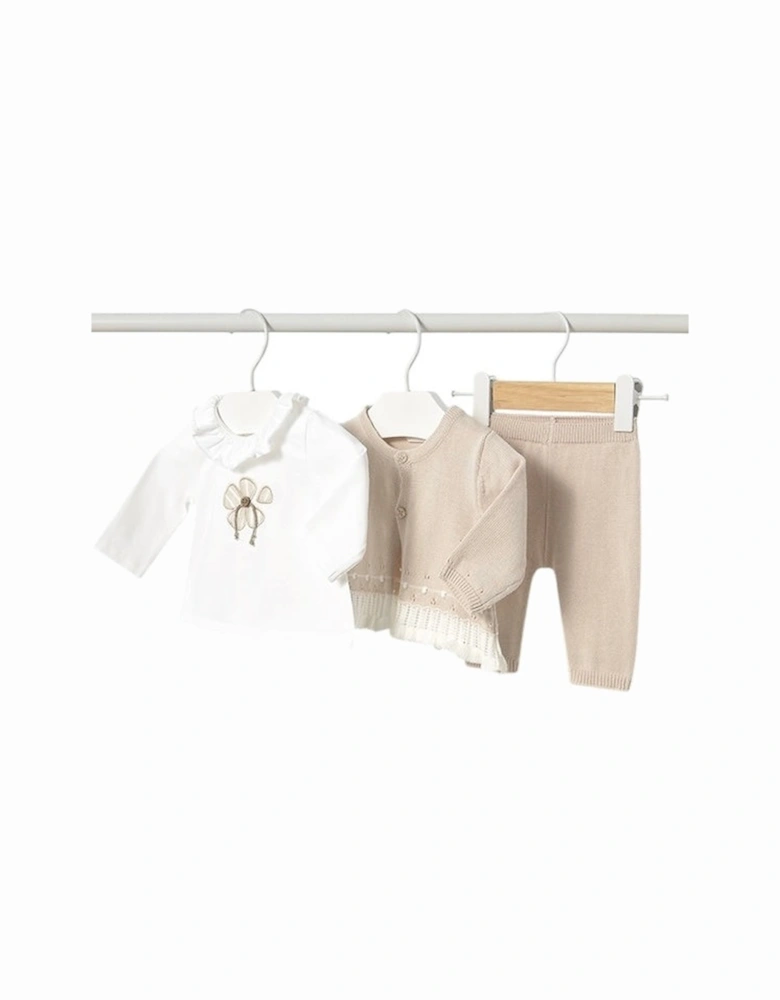 Girls Beige Knit Pant Set