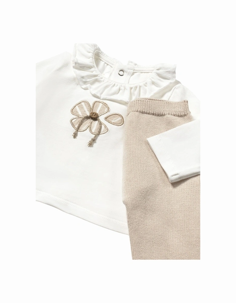 Girls Beige Knit Pant Set