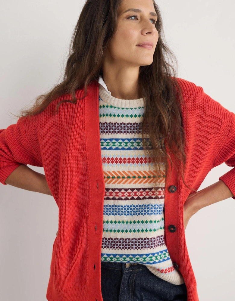 Ribbed V-Neck Cardigan - Red