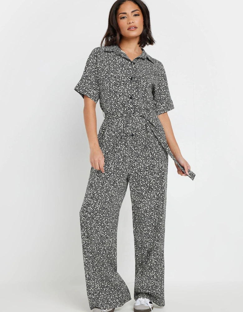 Petite Geometric Wide Leg Jumpsuit - Black