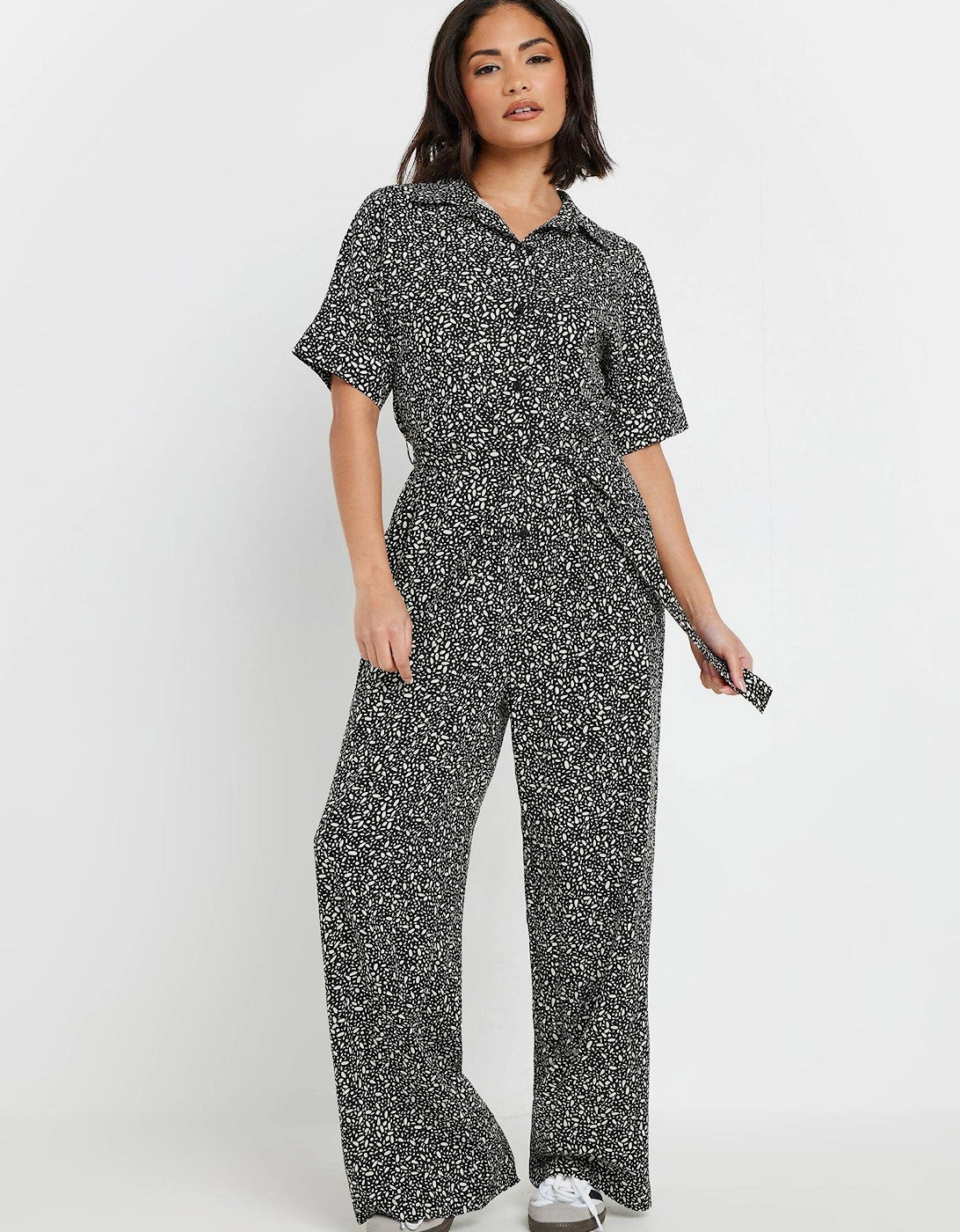 Petite Geometric Wide Leg Jumpsuit - Black, 2 of 1