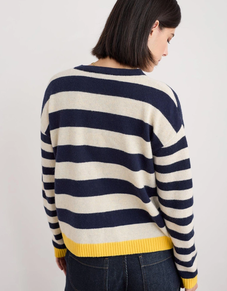 Pinwell Stripe Lambswool Cardigan - Navy