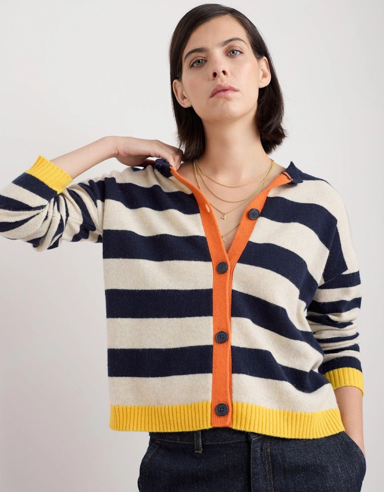 Pinwell Stripe Lambswool Cardigan - Navy