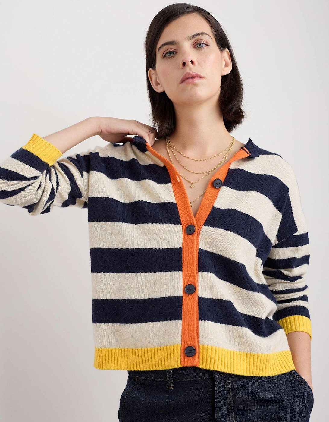 Pinwell Stripe Lambswool Cardigan - Navy, 2 of 1