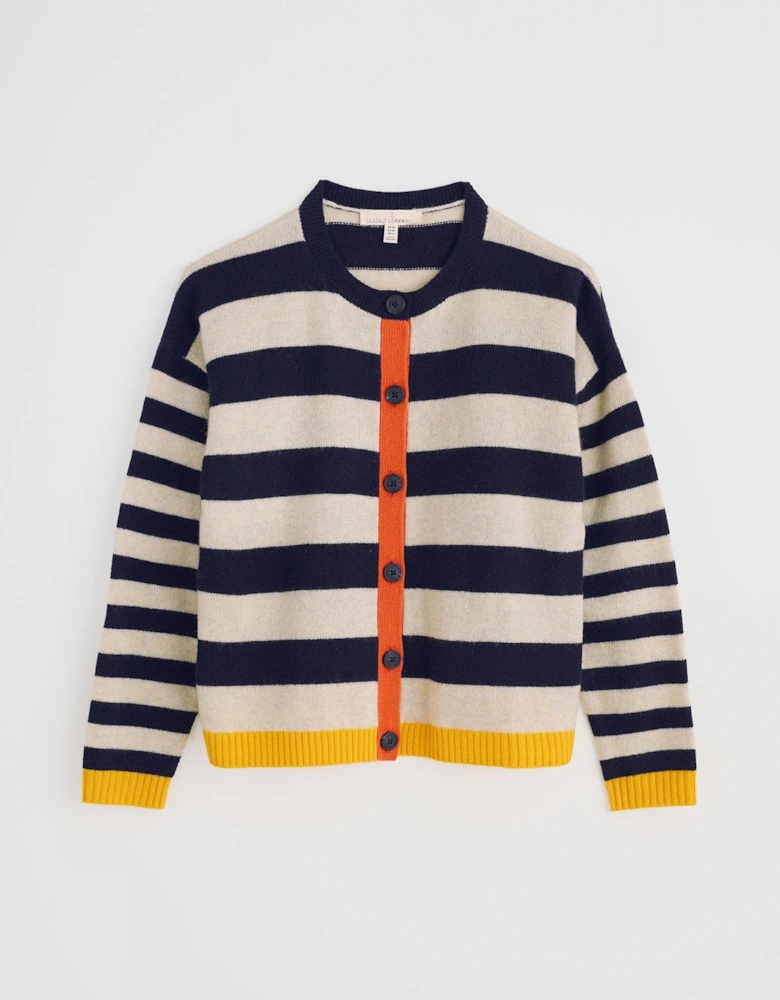 Pinwell Stripe Lambswool Cardigan - Navy