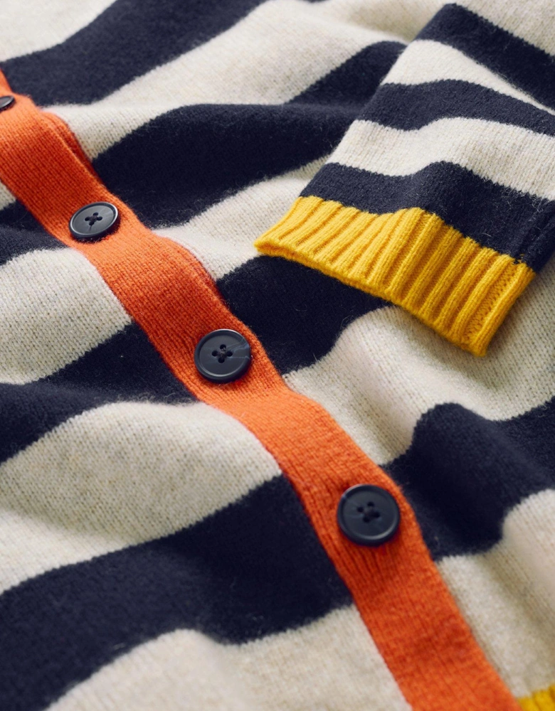 Pinwell Stripe Lambswool Cardigan - Navy
