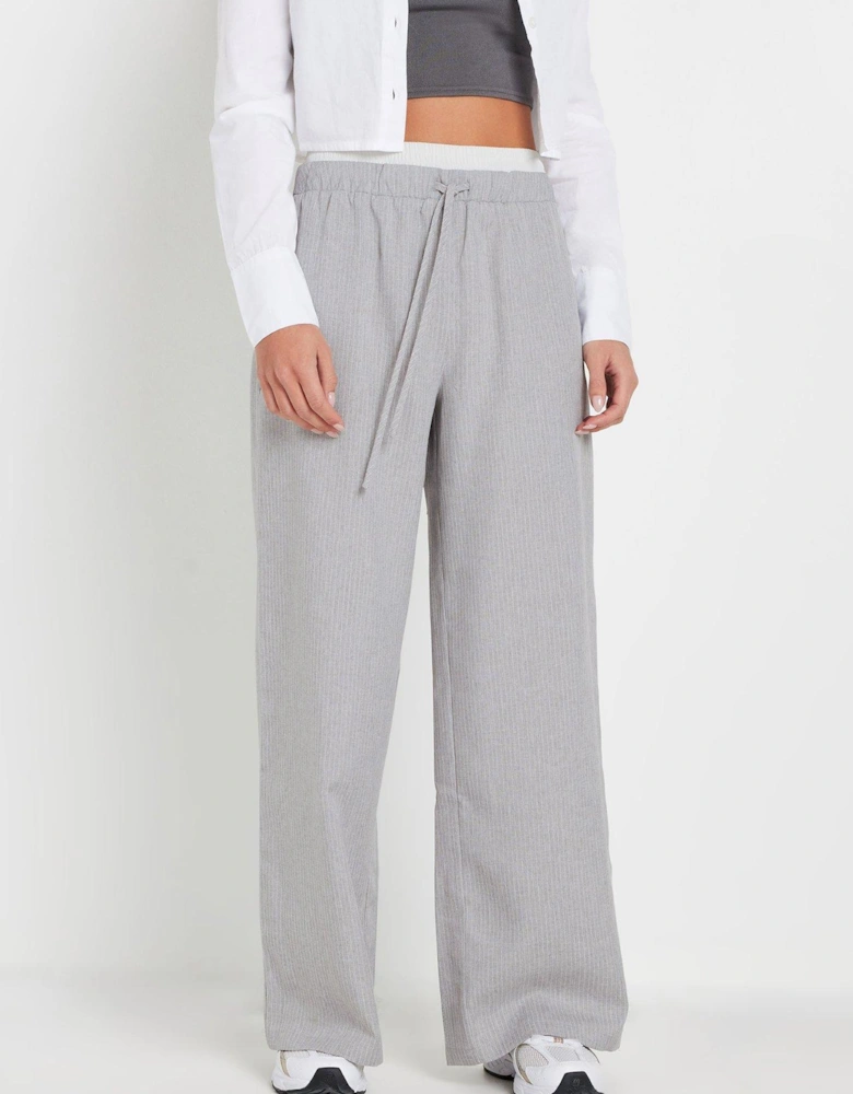 Petite Textured Pinstripe Boxer Trousers - Grey