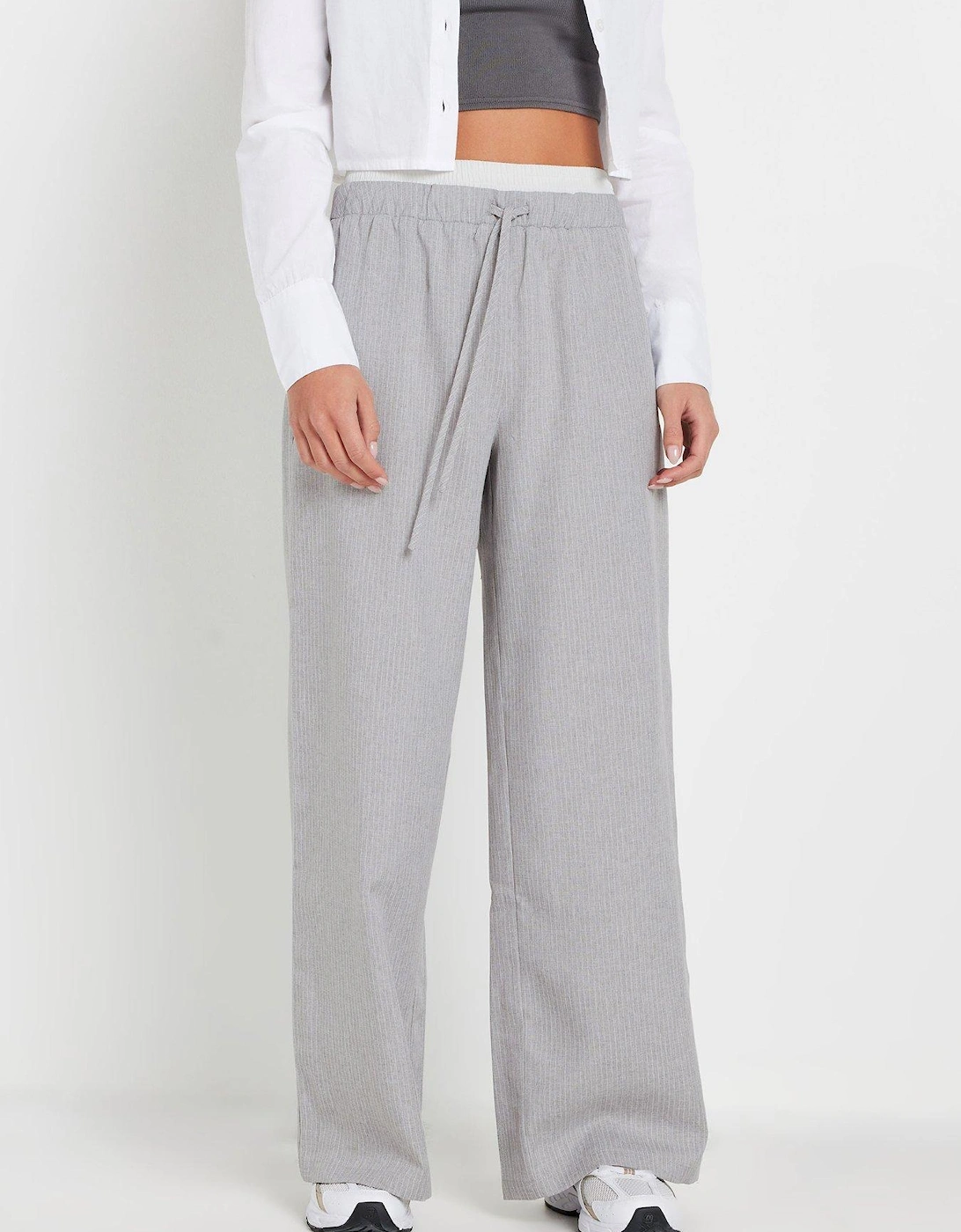 Petite Textured Pinstripe Boxer Trousers - Grey, 2 of 1