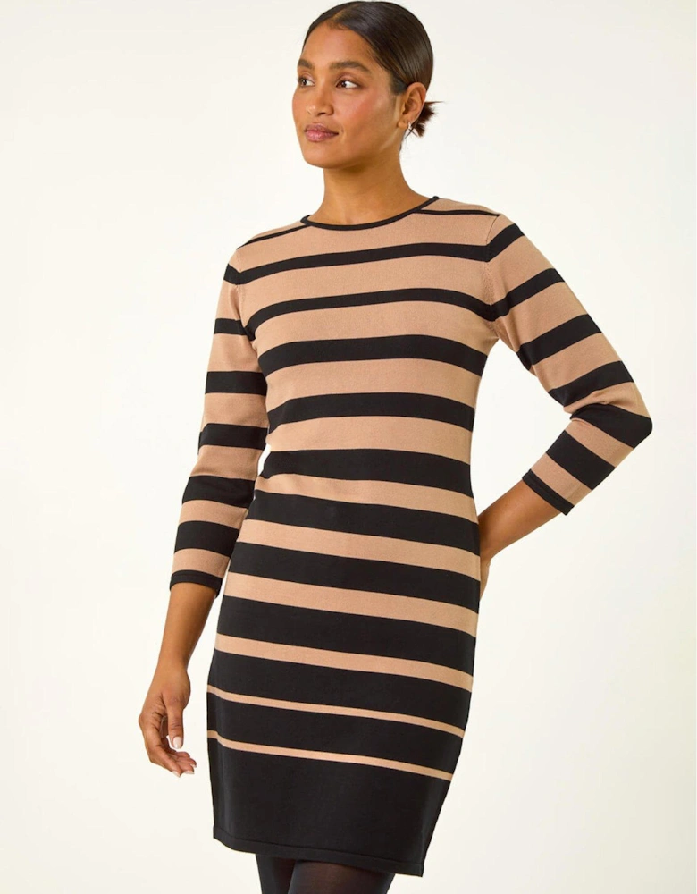 Gradient Stripe Knitted Dress - Tan