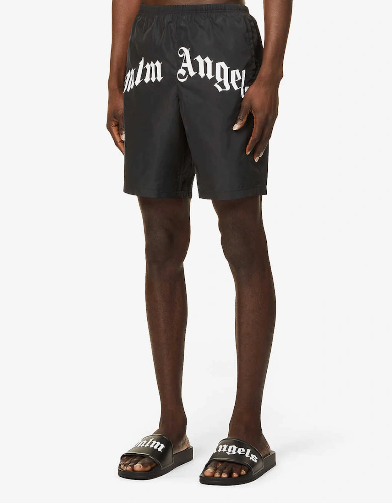 Curved Logo Swim Shorts in Black