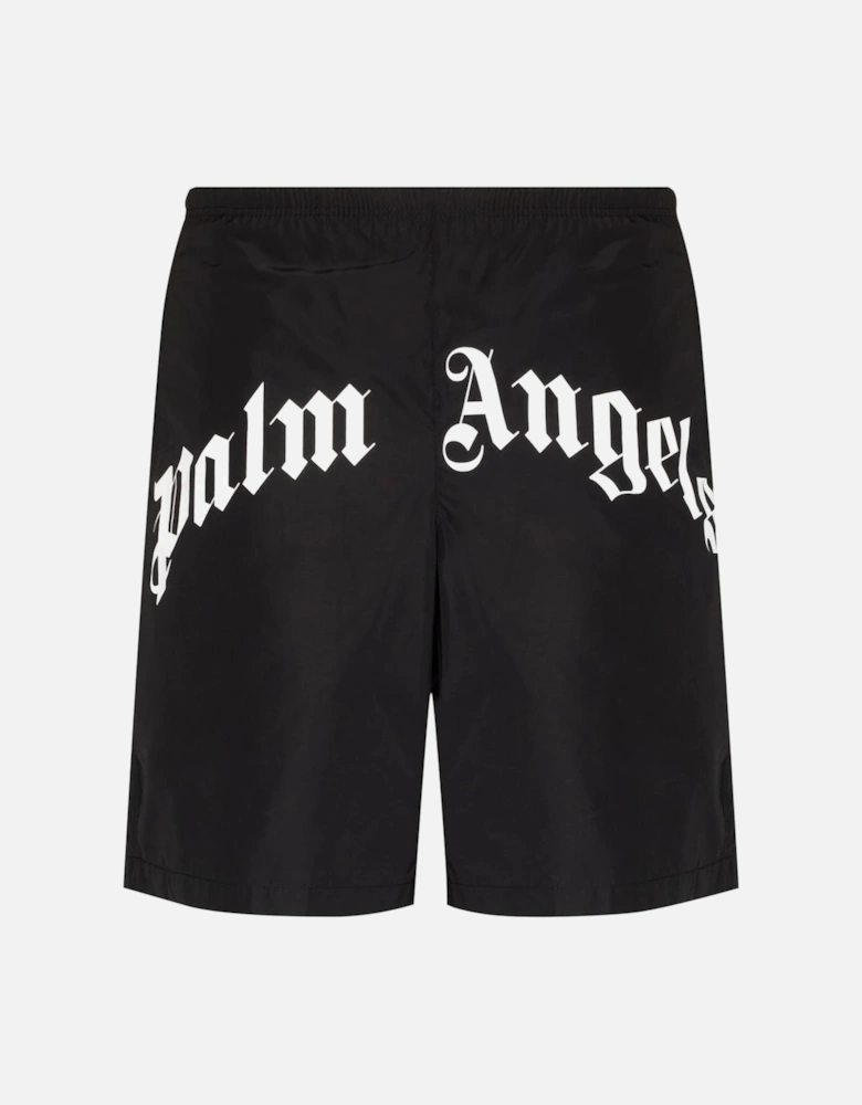 Curved Logo Swim Shorts in Black