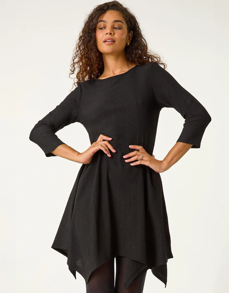 Asymmetric Textured Pleat Dress - Black