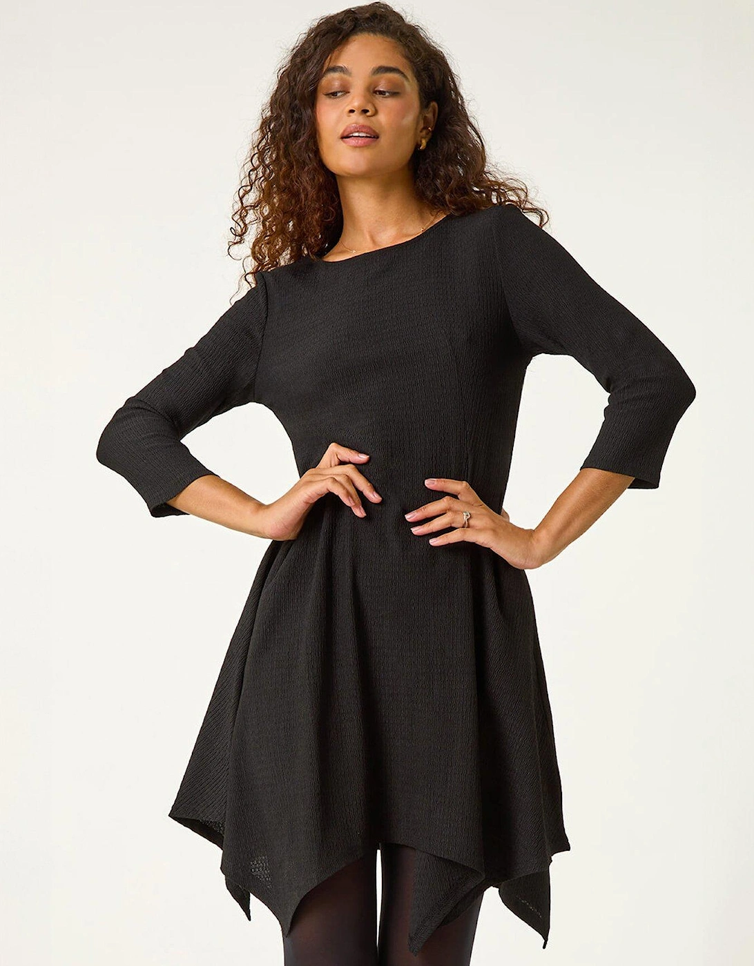 Asymmetric Textured Pleat Dress - Black, 2 of 1